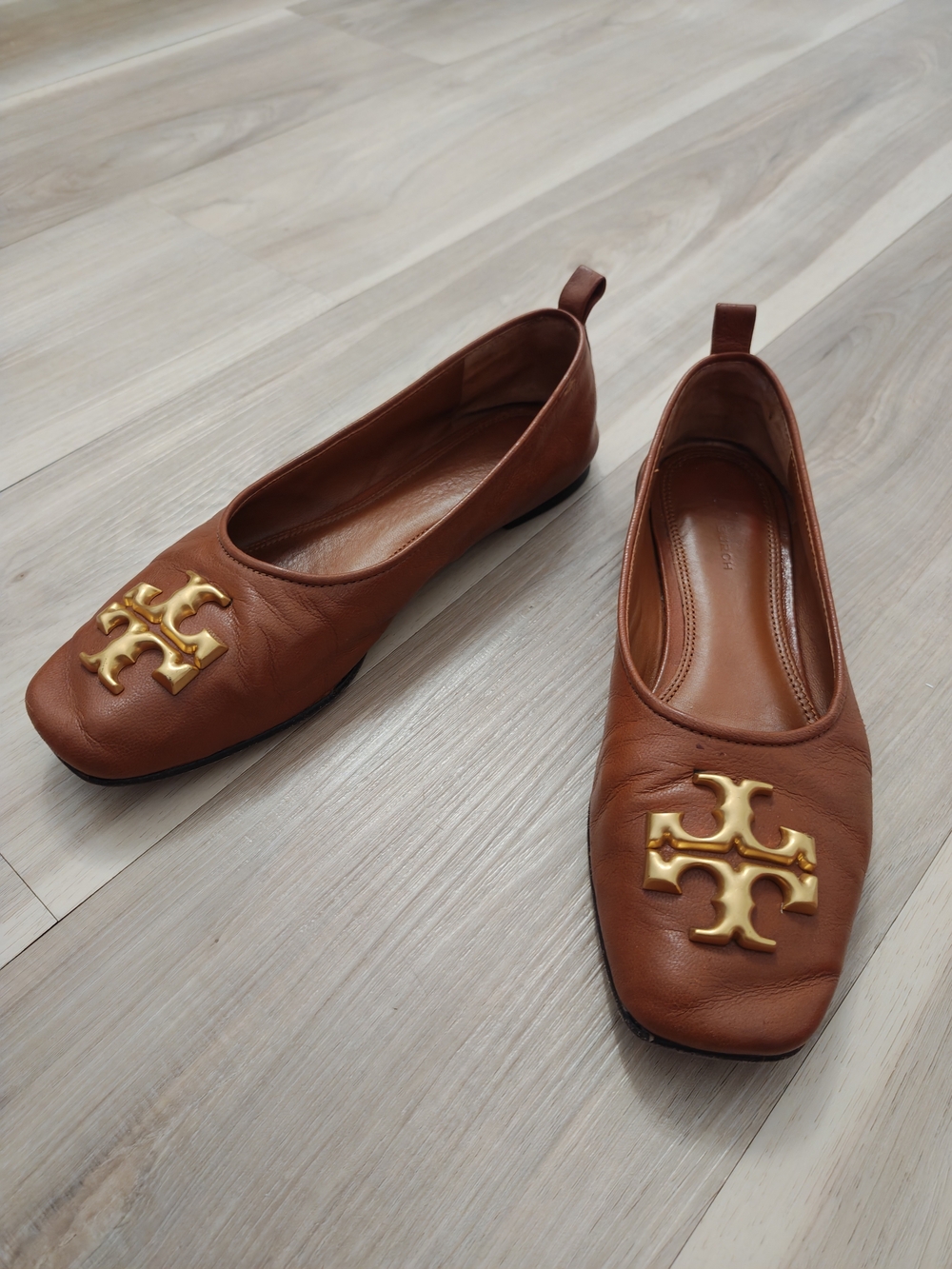 Tory Burch Brown Leather Logo Ballet Flat